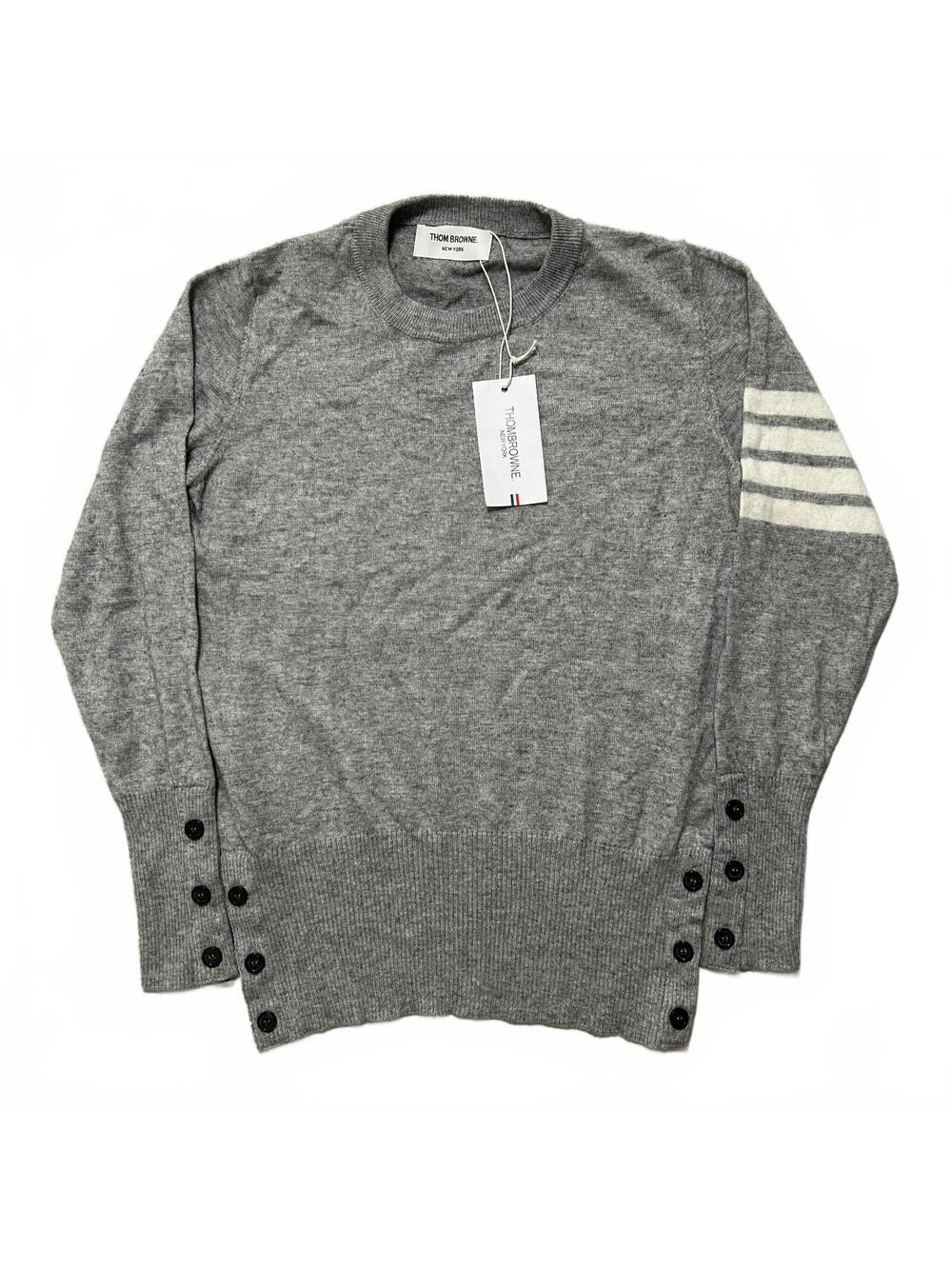 Thom Browne Cashmere Classic 4-Bar Stripes Pullover Knit Sweater Men's S Gray